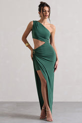 Forest Green Asymmetric Cut-Out Split Maxi Dress